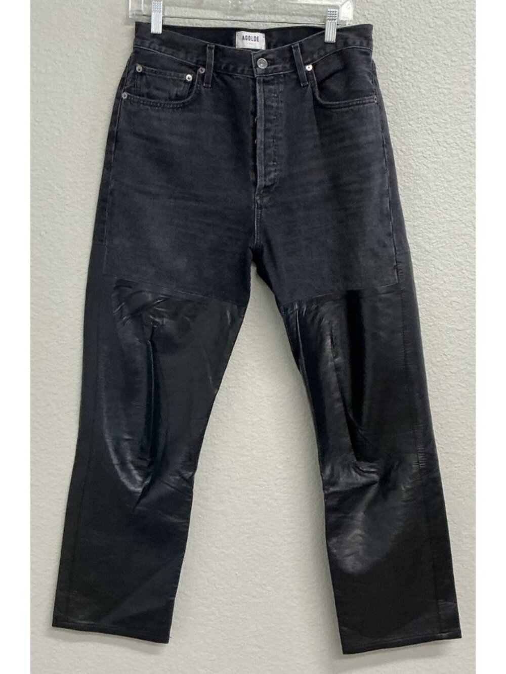 Agolde Pieced 90's Pinch Waist Jean in Howl & Detox Recycled Leather Size 29